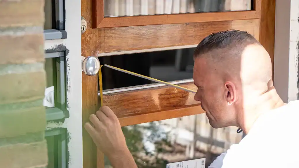 Nieuwe glaszetter in Friesland voert precisiewerk uit bij deur met glas.